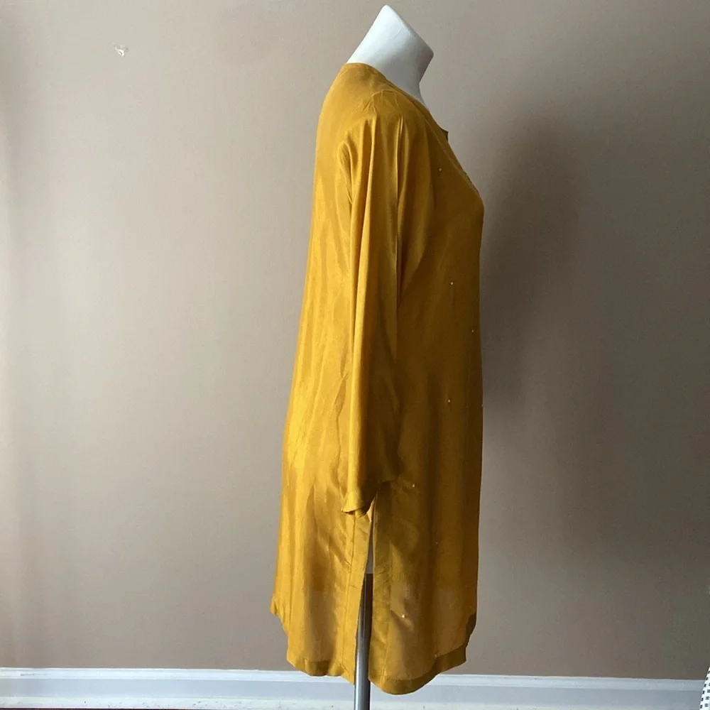 Indian Mustard Yellow Embroidered Rhinestone & Pearl Studded Tunic Size Large - Picture 3 of 8